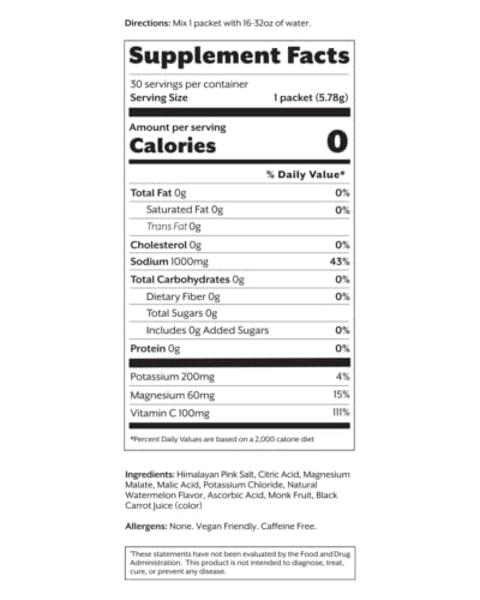 ProMix Nutrition Electrolytes Powder Hydration Packets - Himalayan Pink Salt, Magnesium, Potassium, Vitamin C - Salted Watermelon, Lightly Sweetened - 30 Servings (Pack of 30)