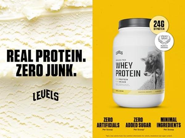 Levels Grass Fed Whey Protein Powder, No Artificials, 24G of Protein, Vanilla Bean, 2LB