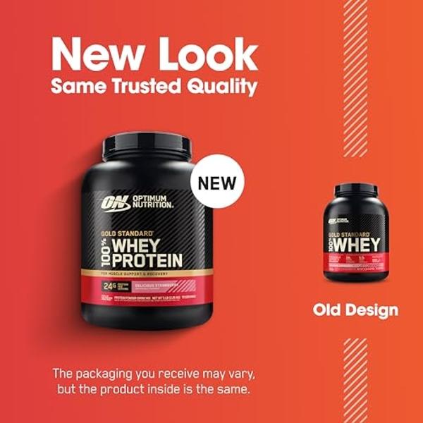 Optimum Nutrition Gold Standard 100% Whey Protein Powder, Delicious Strawberry, 5 Pound (Packaging May Vary)