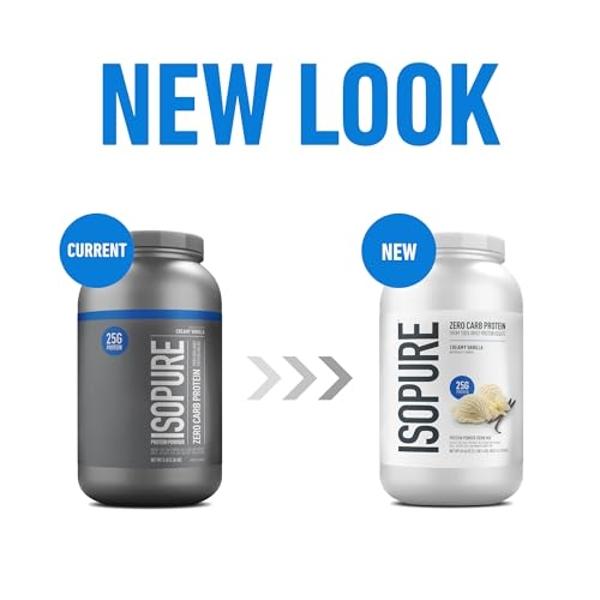 Isopure Zero Carb 100% Pure Whey Isolate Protein Powder, Lactose Free, Gluten Free, With Vitamins, Creamy Vanilla, 25g Protein Per Serving, 3 Lbs, 44 Servings (Packaging May Vary)