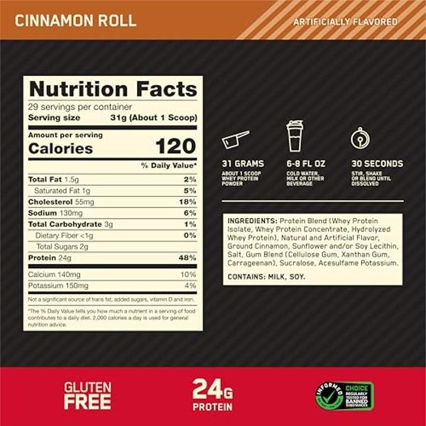 Optimum Nutrition New Flavor Gold Standard 100% Whey Protein Powder, Cinnamon Roll, 2 Pound (Pack of 1) (Packaging May Vary)