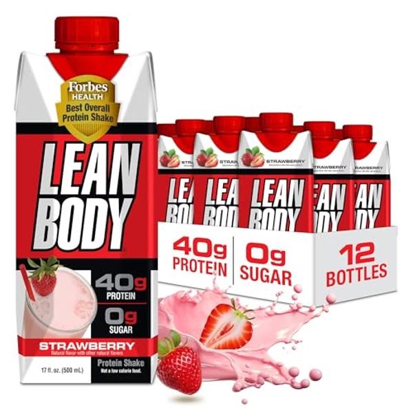 Labrada Lean Body Ready-to-Drink Strawberry Protein Shake, 40g Protein, Whey Blend, 0 Sugar, Gluten Free, 22 Vitamins & Minerals, 17 Ounce (Recyclable Carton & Lid - Pack of 12) LA