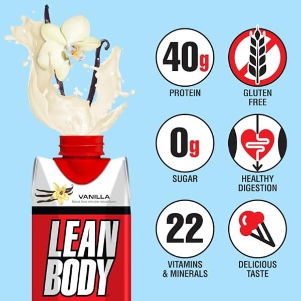 Lean Body Ready-to-Drink Vanilla Protein Shake, 40g Protein, Whey Blend, 0 Sugar, Gluten Free, 22 Vitamins & Minerals, 17 Fl Oz (Pack of 12) LABRADA
