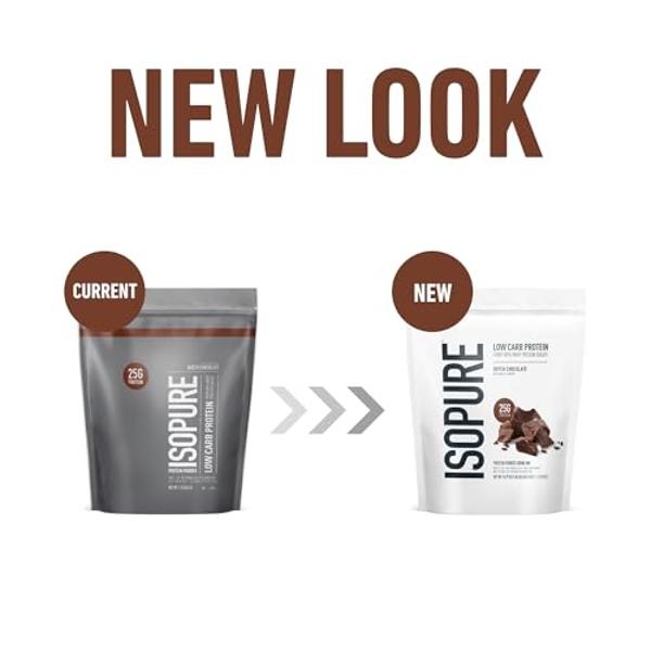 Isopure Low Carb 100% Pure Whey Isolate Protein Powder, Lactose Free, Gluten Free, With Vitamins, Dutch Chocolate, 25g Protein Per Serving, 1 Lb, 14 Servings (Packaging May Vary)