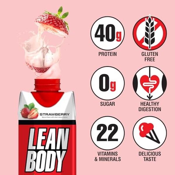 Labrada Lean Body Ready-to-Drink Strawberry Protein Shake, 40g Protein, Whey Blend, 0 Sugar, Gluten Free, 22 Vitamins & Minerals, 17 Ounce (Recyclable Carton & Lid - Pack of 12) LA