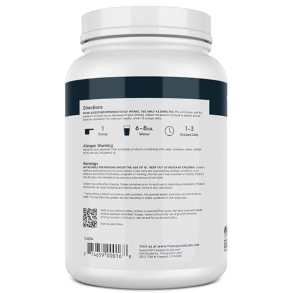 Transparent Labs Grass-Fed Whey Protein Isolate - Naturally Flavored, Gluten Free Whey Protein Powder with 28g of Protein per Serving & 9 Amino Acids - 30 Servings, Oatmeal Chocola