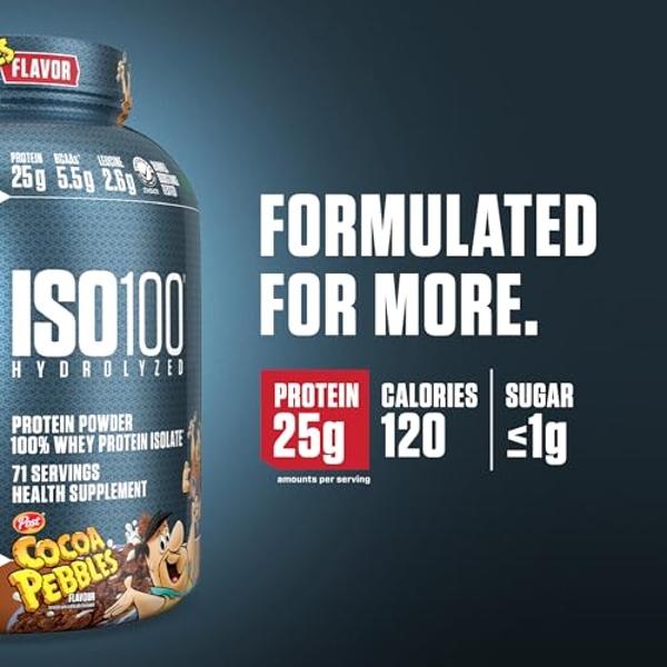 Dymatize x Cocoa Pebbles ISO100 Whey Protein Powder Isolate, 25g of Protein, 71 Servings, 5.5g BCAAs, 120 Cal., Gluten Free, 1g Fat, 1g Sugar, 2g Carb