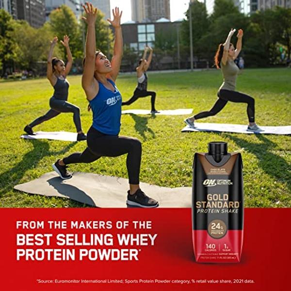 Optimum Nutrition Gold Standard Protein Shake, 24g Protein, Ready to Drink Protein Shake, Gluten Free, Vitamin C for Immune Support, Chocolate, 11 Fl Oz, Pack of 4 (Packaging May V