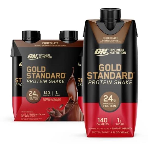 Optimum Nutrition Gold Standard Protein Shake, 24g Protein, Ready to Drink Protein Shake, Gluten Free, Vitamin C for Immune Support, Chocolate, 11 Fl Oz, Pack of 4 (Packaging May V