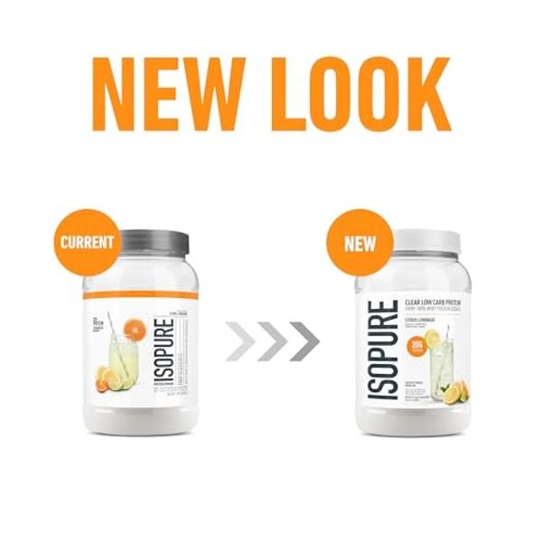 Isopure Clear Whey Isolate Protein Powder Infusions, Lactose Free, Gluten Free, Naturally Flavored, Citrus Lemonade, 20g Protein Per Serving, 1.9 Lb, 36 Servings