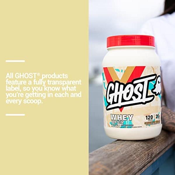 Ghost Whey Protein Powder, Coffee Ice Cream - 2LB Tub, 25G of Protein - Flavored Isolate, Concentrate & Hydrolyzed Whey Protein Blend - Post Workout Shakes - Soy & Gluten Free