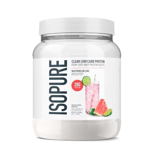 Isopure Clear Whey Isolate Protein Powder Infusions, Lactose Free, Gluten Free, Naturally Flavored, Watermelon Lime, 20g Protein Per Serving, 14.1 Oz, 16 Servings (Packaging May Va