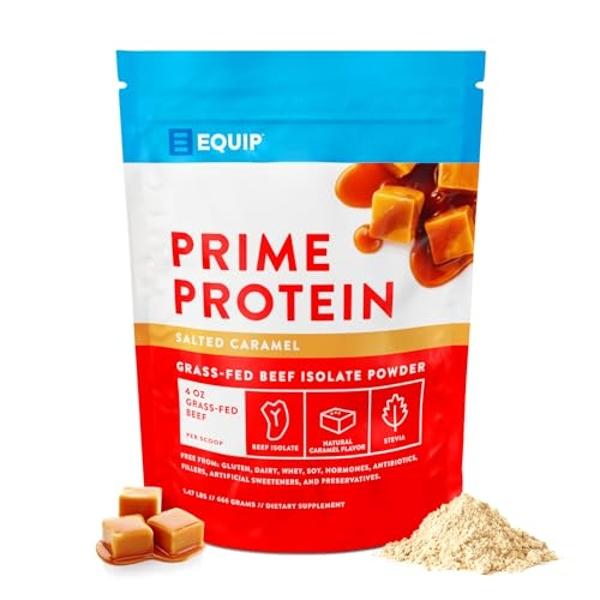 Equip Foods Prime Protein Powder | Clean, Grass Fed Beef Protein Isolate | Carnivore Protein Powder | Paleo, Keto Friendly | Gluten, Dairy Free | 30 Servings, Salted Caramel