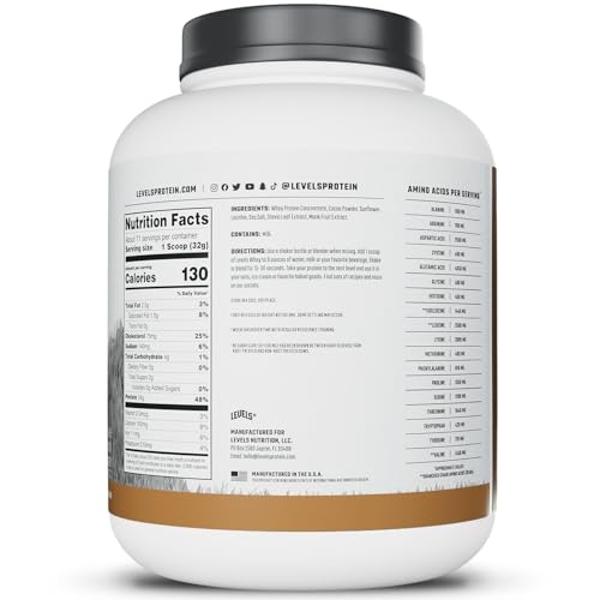 Levels Grass Fed Whey Protein Powder, No Artificials, 24G of Protein, Double Chocolate, 5LB
