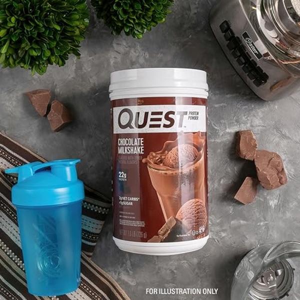 Quest Nutrition Chocolate Milkshake Protein Powder, 22g Protein, 2g Net Carbs, 1g Sugar, Low Carb, Gluten Free, 1.6 Pound, 24 Servings