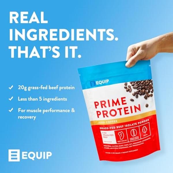 Equip Foods Prime Protein Powder | Clean, Grass Fed Beef Protein Isolate | Carnivore Protein Powder | Paleo, Keto Friendly | Gluten, Dairy Free | Helps Build & Repair Tissue | 30 S