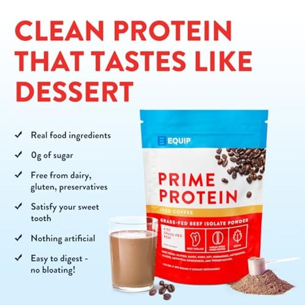 Equip Foods Prime Protein Powder | Clean, Grass Fed Beef Protein Isolate | Carnivore Protein Powder | Paleo, Keto Friendly | Gluten, Dairy Free | Helps Build & Repair Tissue | 30 S