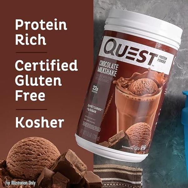 Quest Nutrition Chocolate Milkshake Protein Powder, 22g Protein, 2g Net Carbs, 1g Sugar, Low Carb, Gluten Free, 1.6 Pound, 24 Servings