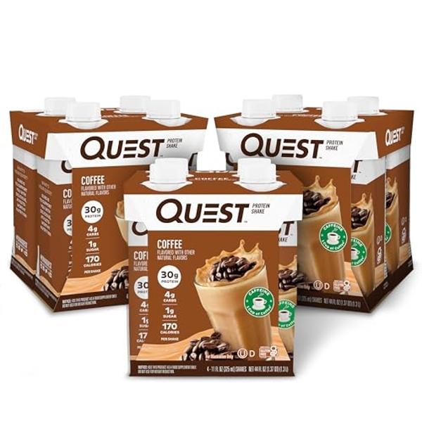 Quest Nutrition Ready to Drink Coffee Protein Shake, 30g Protein, 4g Carb, 1g Sugar, Gluten Free, Keto Friendly, 4 Count (Pack of 3)