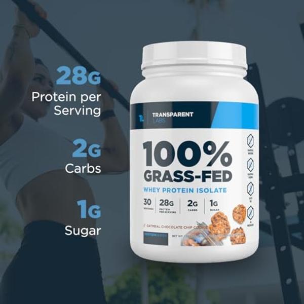 Transparent Labs Grass-Fed Whey Protein Isolate - Naturally Flavored, Gluten Free Whey Protein Powder with 28g of Protein per Serving & 9 Amino Acids - 30 Servings, Oatmeal Chocola