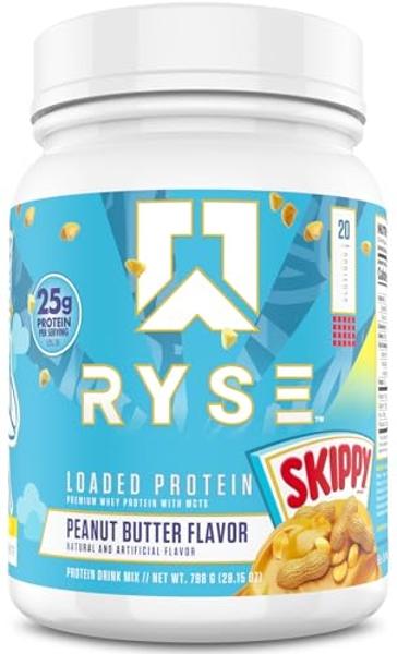 RYSE Loaded Protein Powder - Skippy Peanut Butter - 25g Whey Protein Isolate & Concentrate with Prebiotic Fiber & MCTs - Low Carb, Low Sugar, Digestive-Friendly - 20 Servings / 1.5
