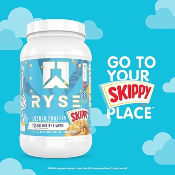 RYSE Loaded Protein Powder - Skippy Peanut Butter - 25g Whey Protein Isolate & Concentrate with Prebiotic Fiber & MCTs - Low Carb, Low Sugar, Digestive-Friendly - 20 Servings / 1.5