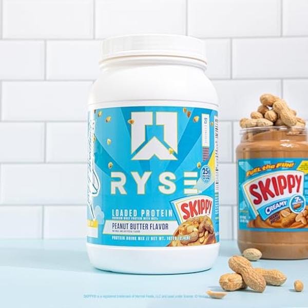 RYSE Loaded Protein Powder - Skippy Peanut Butter - 25g Whey Protein Isolate & Concentrate with Prebiotic Fiber & MCTs - Low Carb, Low Sugar, Digestive-Friendly - 20 Servings / 1.5