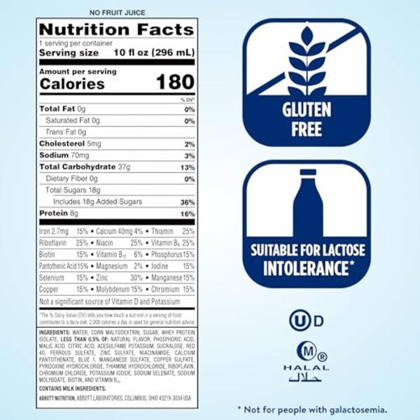 Ensure Liquid Clear Nutrition Drink, 0g fat, 8g of protein, Blueberry Pomegranate, 10 Fl Oz (Pack of 12), Bottle, gluten free