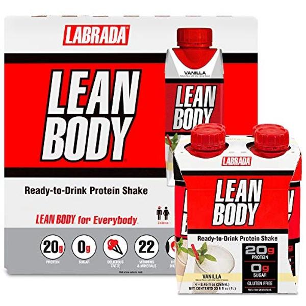 LABRADA Nutrition - Lean Body RTD Whey Protein Shake, Convenient On-The-Go Meal Replacement Shake for Men & Women, 20 Grams of Protein – Zero Sugar, Lactose & Gluten Free, Vanilla 
