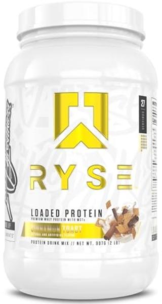 RYSE Loaded Protein Powder - Cinnamon Toast - 25g Whey Protein Isolate & Concentrate with Prebiotic Fiber & MCTs - Low Carb, Low Sugar, Digestive-Friendly - 27 Servings / 2 lb Tub