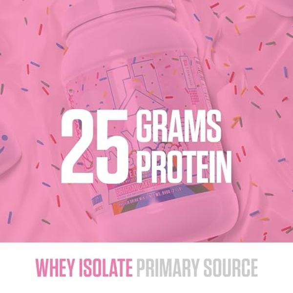 RYSE Loaded Protein Powder - Jet-Puffed Birthday Cake - 25g Whey Protein Isolate & Concentrate with Prebiotic Fiber & MCTs - Low Carb, Low Sugar, Digestive-Friendly - 27 Servings /