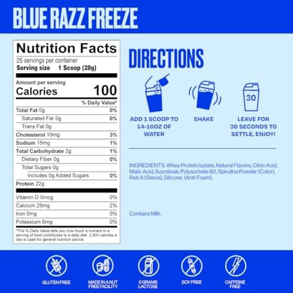SEEQ Clear Protein Powder - Blue Razz Freeze - 25 Servings - 22g Clear Whey Protein Isolate - Zero Sugar - 0g Lactose - Allergen Friendly - GLP1 Support - Bone Health - Muscle Post