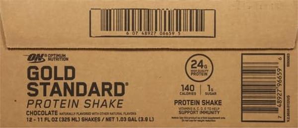 Optimum Nutrition Gold Standard Protein Shake, 24g Protein, Ready to Drink Protein Shake, Gluten Free, Vitamin C for Immune Support, Chocolate, 11 Fl Oz, Pack of 4 (Packaging May V