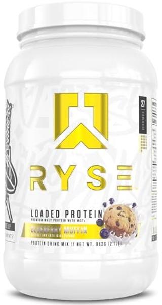 RYSE Loaded Protein Powder - Blueberry Muffin - 25g Whey Protein Isolate & Concentrate with Prebiotic Fiber & MCTs - Low Carb, Low Sugar, Digestive-Friendly - 27 Servings / 2 lb Tu