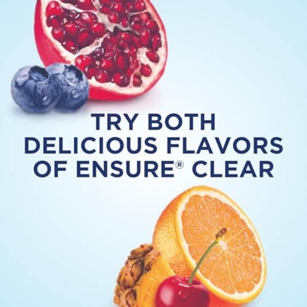 Ensure Liquid Clear Nutrition Drink, 0g fat, 8g of protein, Blueberry Pomegranate, 10 Fl Oz (Pack of 12), Bottle, gluten free