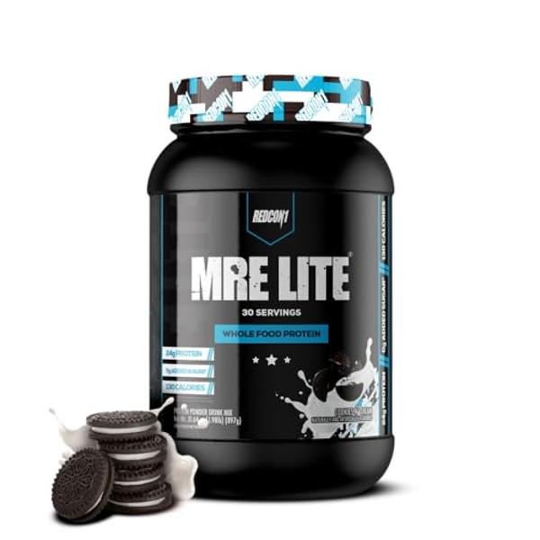 REDCON1 MRE Lite Whole Food Protein Powder, Cookies N' Cream - Low Carb & Whey Free Meal Replacement with Animal Protein Blends - Easy to Digest Supplement Made with MCT Oils (30 S