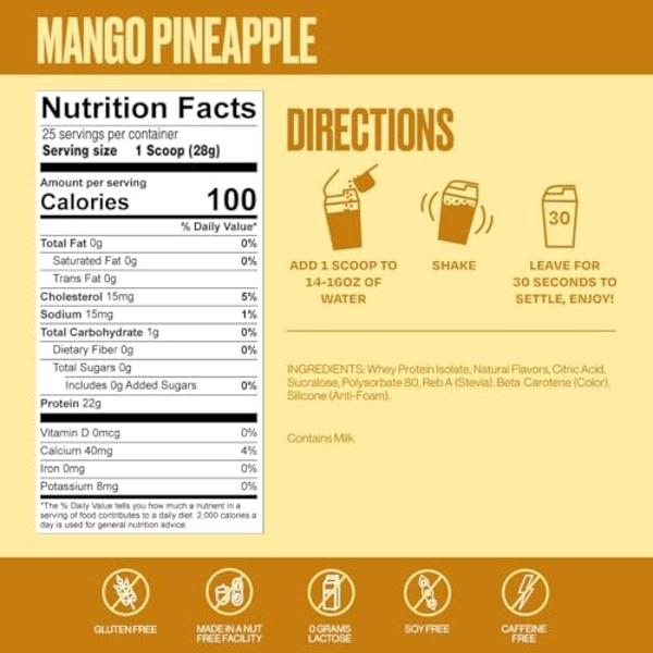 SEEQ Clear Whey Isolate Protein Powder, Mango Pineapple - 25 Servings, 22g Protein Per Serving - 0g Lactose, Sugar-Free, Keto-Friendly, Soy Free - Juice-Like Protein, Post-Workout 
