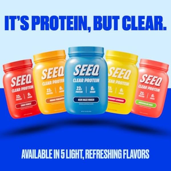 SEEQ Clear Protein Powder - Blue Razz Freeze - 25 Servings - 22g Clear Whey Protein Isolate - Zero Sugar - 0g Lactose - Allergen Friendly - GLP1 Support - Bone Health - Muscle Post