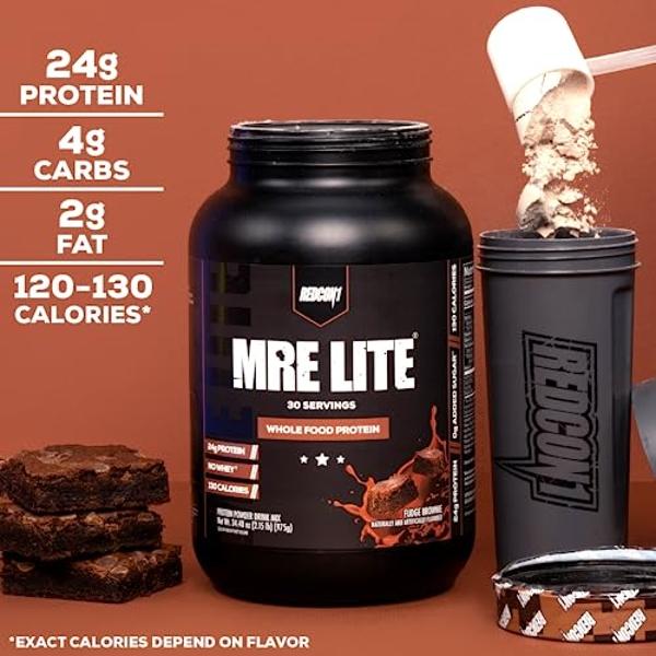 REDCON1 MRE Lite Whole Food Protein Powder, Vanilla Milkshake - Low Carb & Whey Free Meal Replacement with Animal Protein Blends - Easy to Digest Supplement Made with MCT Oils (30 
