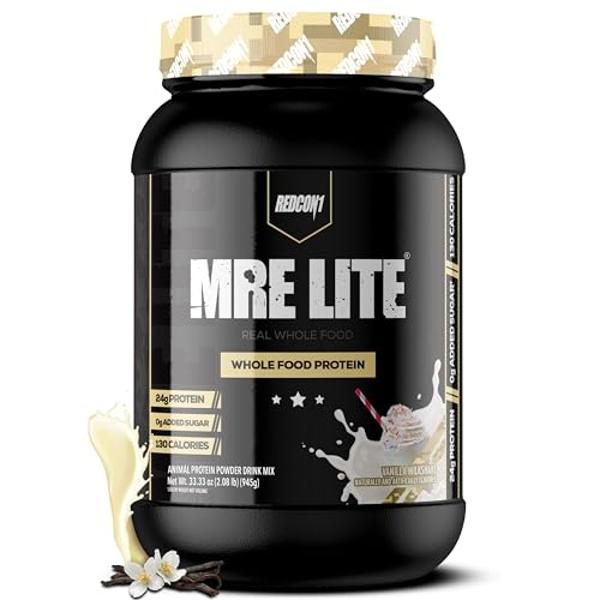 REDCON1 MRE Lite Whole Food Protein Powder, Vanilla Milkshake - Low Carb & Whey Free Meal Replacement with Animal Protein Blends - Easy to Digest Supplement Made with MCT Oils (30 