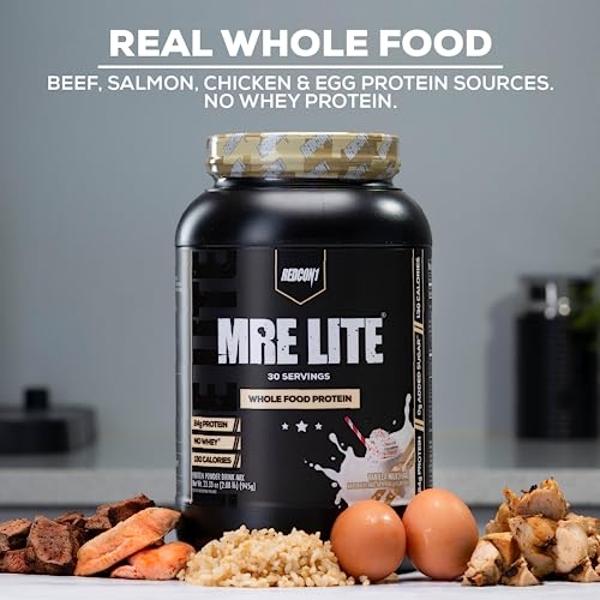 REDCON1 MRE Lite Whole Food Protein Powder, Vanilla Milkshake - Low Carb & Whey Free Meal Replacement with Animal Protein Blends - Easy to Digest Supplement Made with MCT Oils (30 