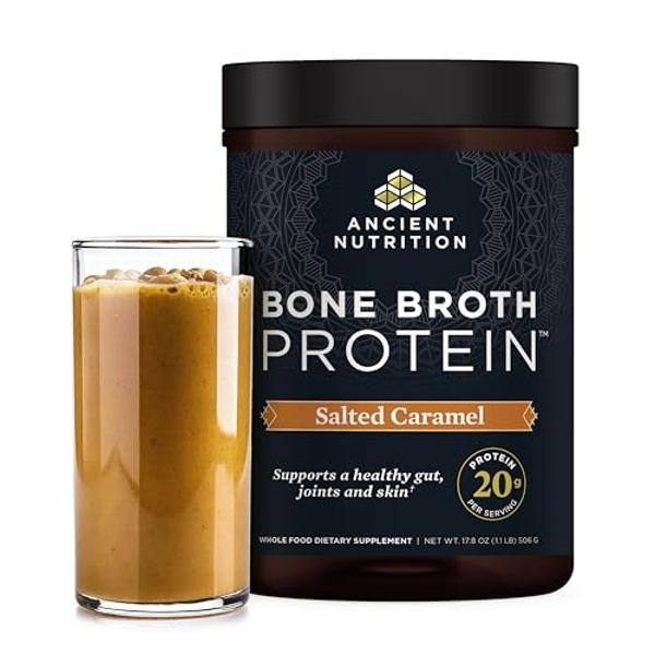 Ancient Nutrition Bone Broth Protein Powder, Salted Caramel, 19g Protein per Serving, Beef, Supports Healthy Skin, Gut Health, Joint Supplement, Gluten Free, Paleo and Keto Friendl