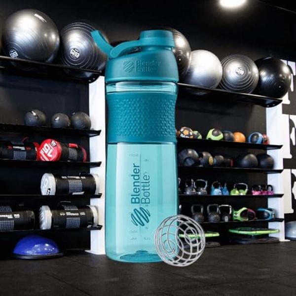 BlenderBottle SportMixer Shaker Bottle Perfect for Protein Shakes and Pre Workout, 28-Ounce, Teal