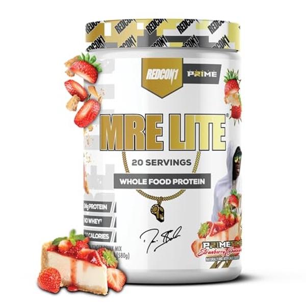 REDCON1 Whole Food Animal Protein Powder - Coach Prime MRE Lite Protein Powder - Low Carb with No Whey - 24g Protein - Prime Time Strawberry Cheesecake (20 Servings)
