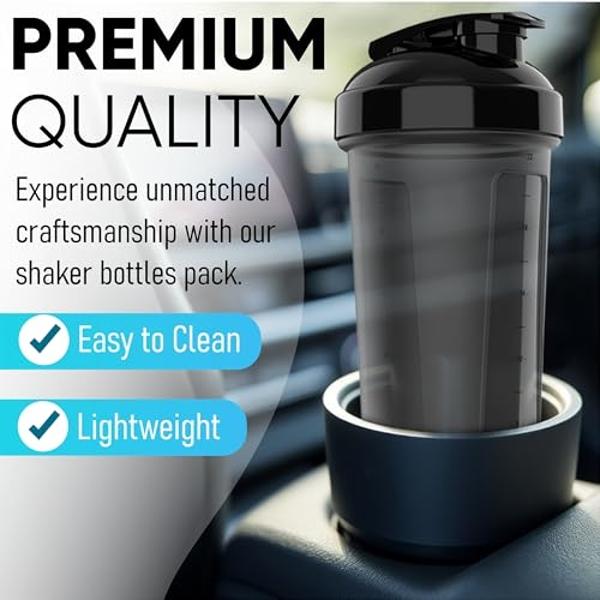 WrexX 2 Pack Protein Shaker Bottle - upto 28oz, 2x Shaker Ball, Portable Pre Workout Whey Protein Shaker Cups for Protein Shakes, Leak Proof Shaker Bottles for Protein Mixes