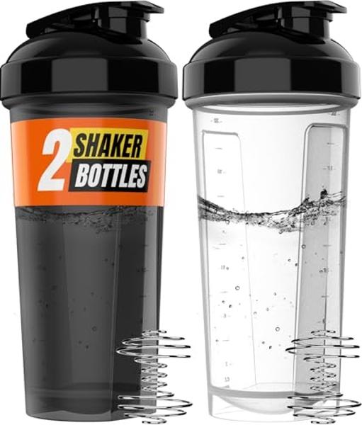 WrexX 2 Pack Protein Shaker Bottle - upto 28oz, 2x Shaker Ball, Portable Pre Workout Whey Protein Shaker Cups for Protein Shakes, Leak Proof Shaker Bottles for Protein Mixes