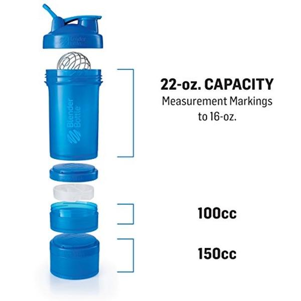 BlenderBottle Shaker Bottle with Pill Organizer and Storage for Protein Powder ProStak System, 22-Ounce, Pebble Grey