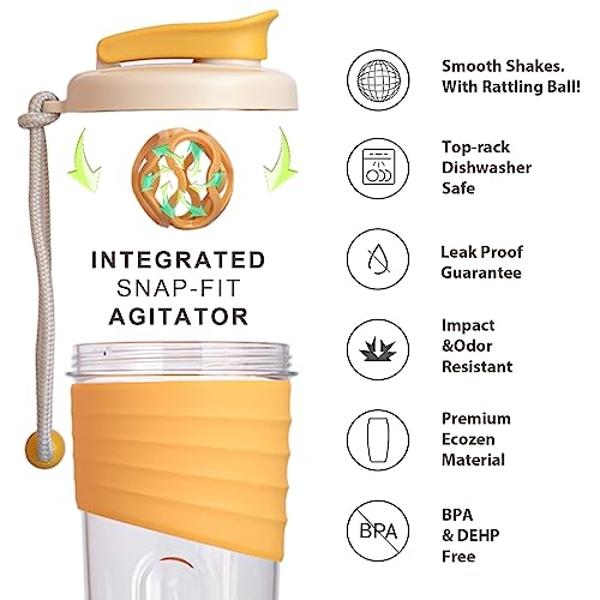 Kuoleopa Shaker Bottle for Protein Mixes，24 oz，Protein Shaker Bottles with Whisk Ball, Mixer Bottle, Protein Bottle,Portable Pre Workout Whey Protein Drink Shaker Cup，Yellow