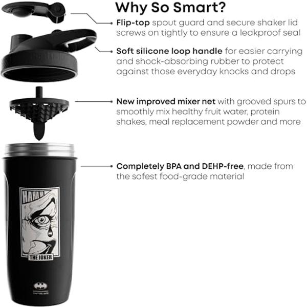 Smartshake DC The Joker "Wanted" Reforce Shaker Bottle – 900ml | Stainless Steel Protein Shaker | Leakproof Gym & Sports Bottle | BPA-Free Supplement Shaker Cup