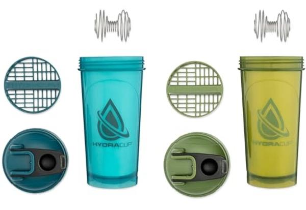 Hydra Cup ProFlow [2 Pack] 28 oz Shaker Bottles for Protein Shakes, Shaker Cups with Ball Blender Whisk, Shaker Bottle with Handle, Travel To Go, BPA Free (Green & Blue, 2 Pack)